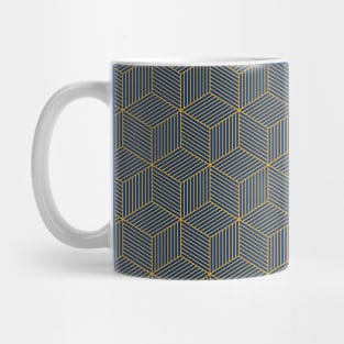 Yellow geometric cube pattern design over dark blue background Mug